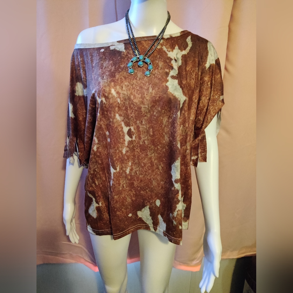 NW-UPCT Vintage Tassel cow Print Blouse